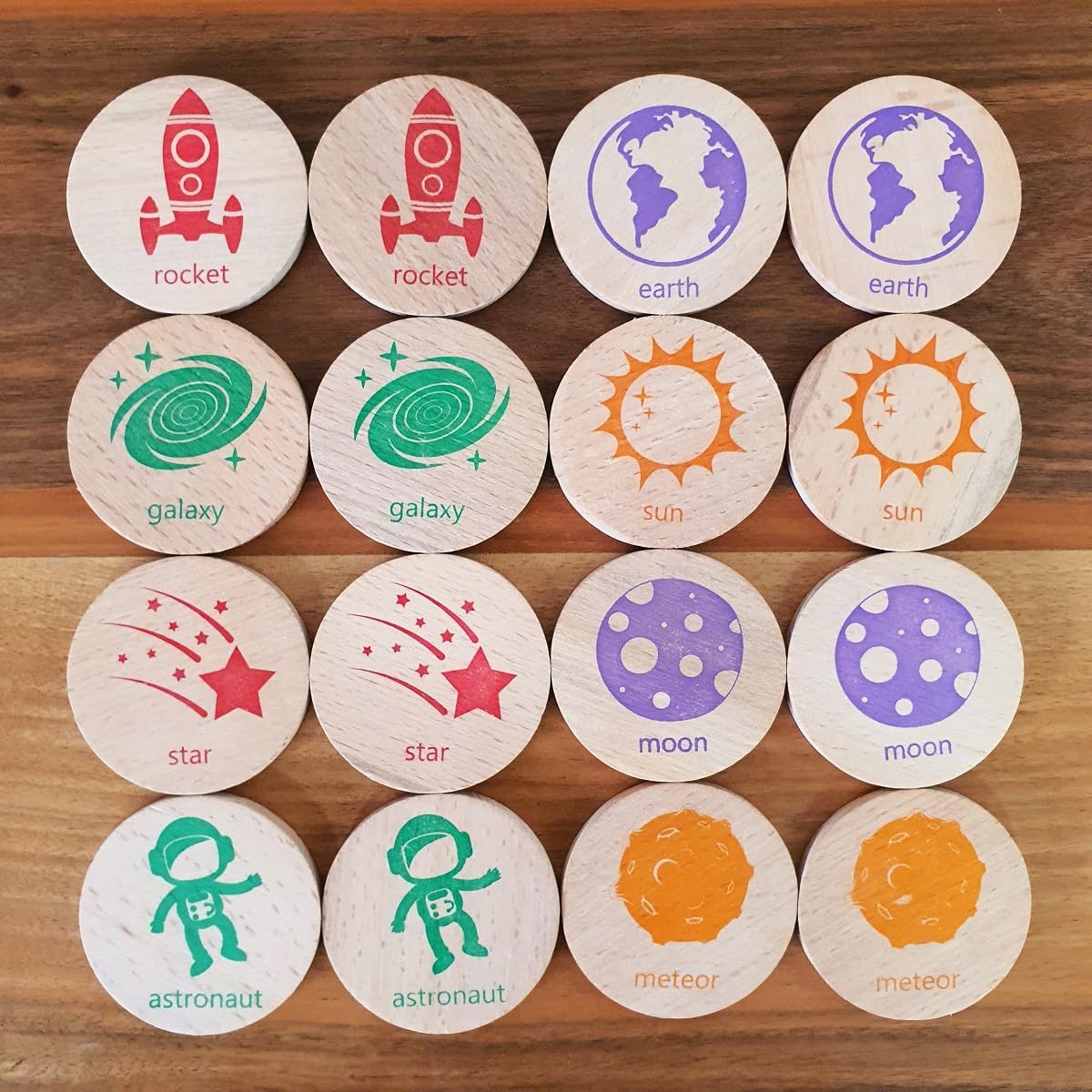 bee smart Wooden Memory Game - Matching Memory Game for Kids 3 and Up, 16Pcs | Educational Toy for Preschool Toddlers Board Games (Space)