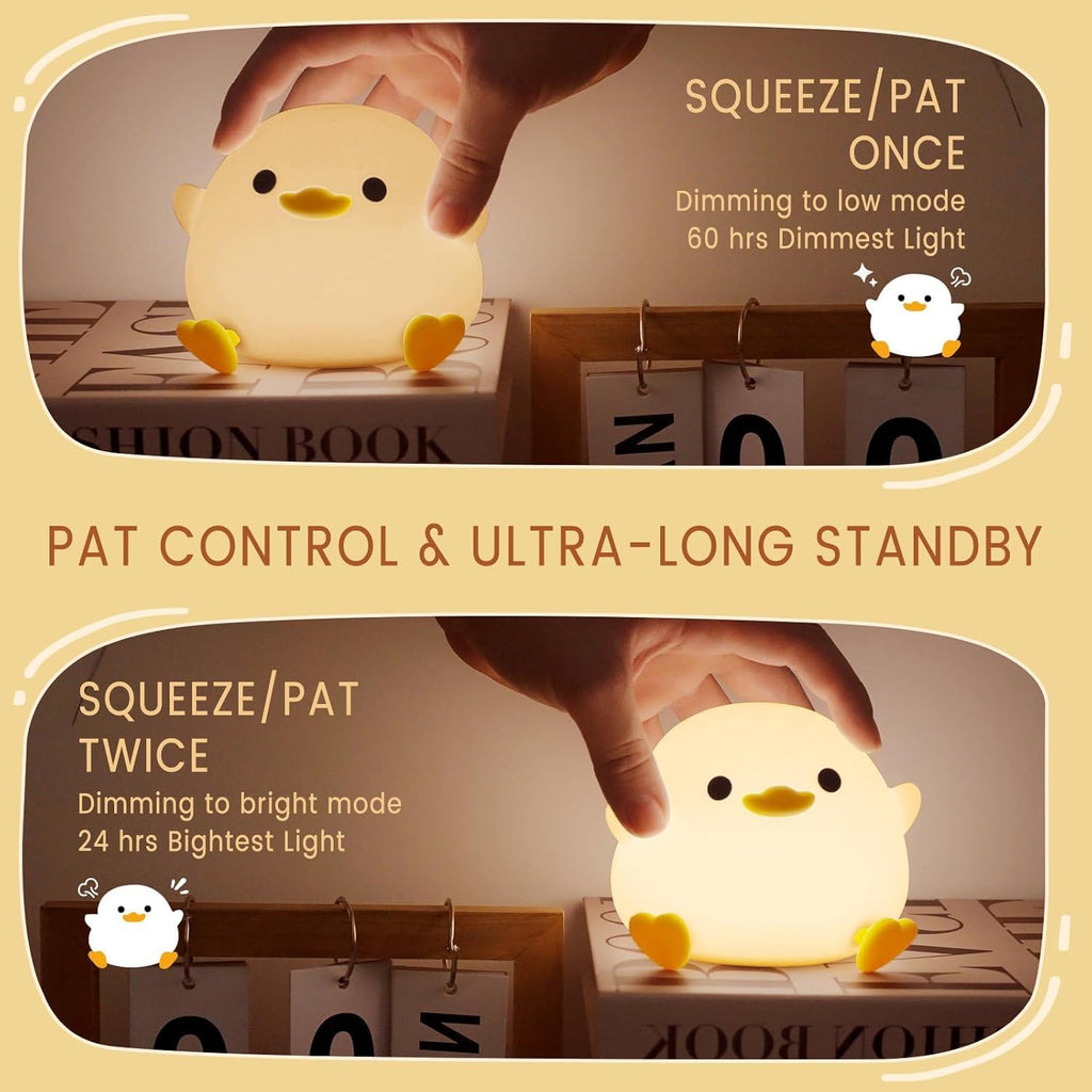 Duck Lamp, Cute Pea Duck Night Light, 2 Levels Dimmable Ducky Night Lamp, LED Squishy Animal Light for Kids Sleep, Rechargeable Bedside Touch Silicone Lamp, Unique Dorm Decor Gift Toy