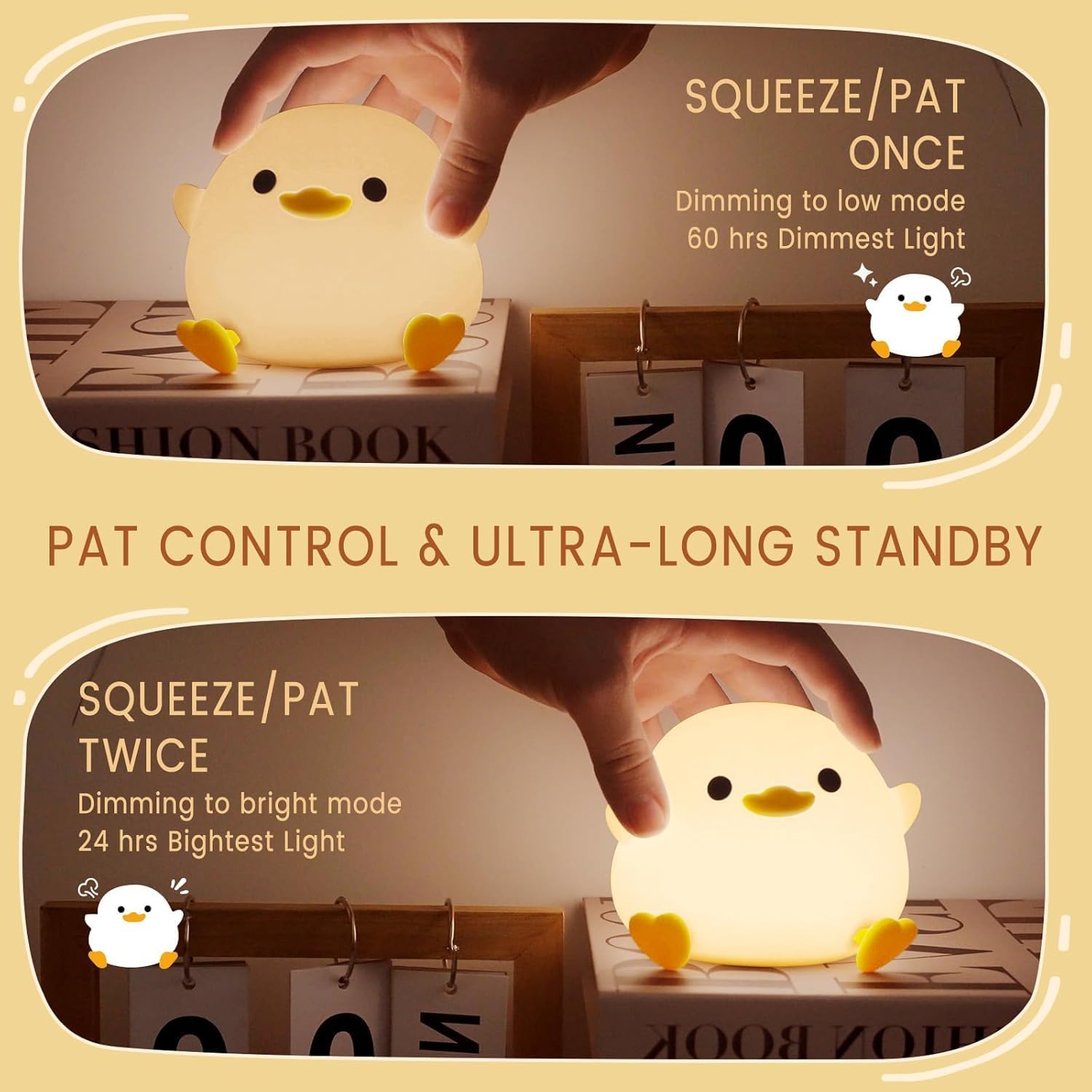 Duck Lamp, Cute Pea Duck Night Light, 2 Levels Dimmable Ducky Night Lamp, LED Squishy Animal Light for Kids Sleep, Rechargeable Bedside Touch Silicone Lamp, Unique Dorm Decor Gift Toy