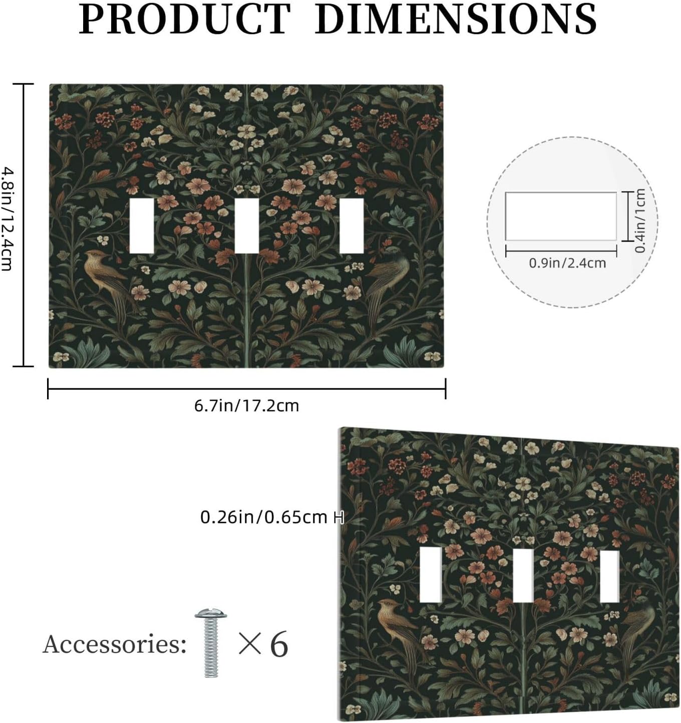 Decorative Switch Plates Vintage Morris Colorful Flower Green Leaf 3 Gang Wall Plate Triple Toggle Light Switch Cover Faceplate Electrical Wall Panels For Bed Room Living Room Decor