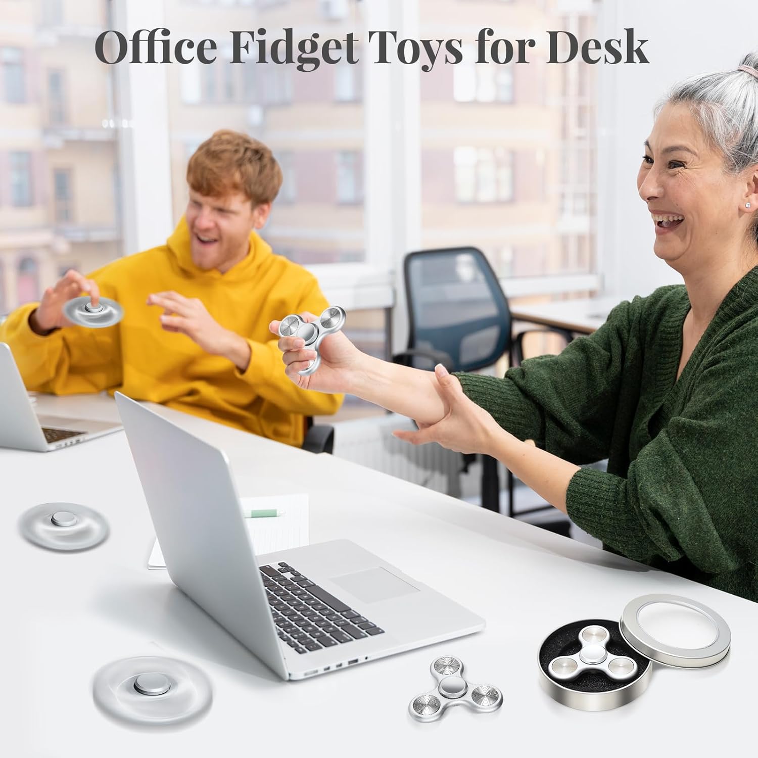 Metal Fidget Spinner for Adults, Silent Sensory Fidget Toys Adults Hand Spinners for ADHD Anxiety Stress Relief, Desk Toys for Office, Birthday Gifts Stocking Stuffers Classroom Prizes