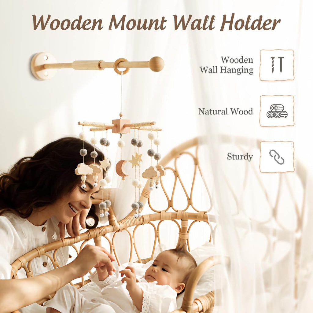 Wooden Crib Mobile Arm | Baby Mobile Hanger | Wooden Mount Wall Holder | Nursery Decor for Sturdy Mobile for Newborn Boys and Girls