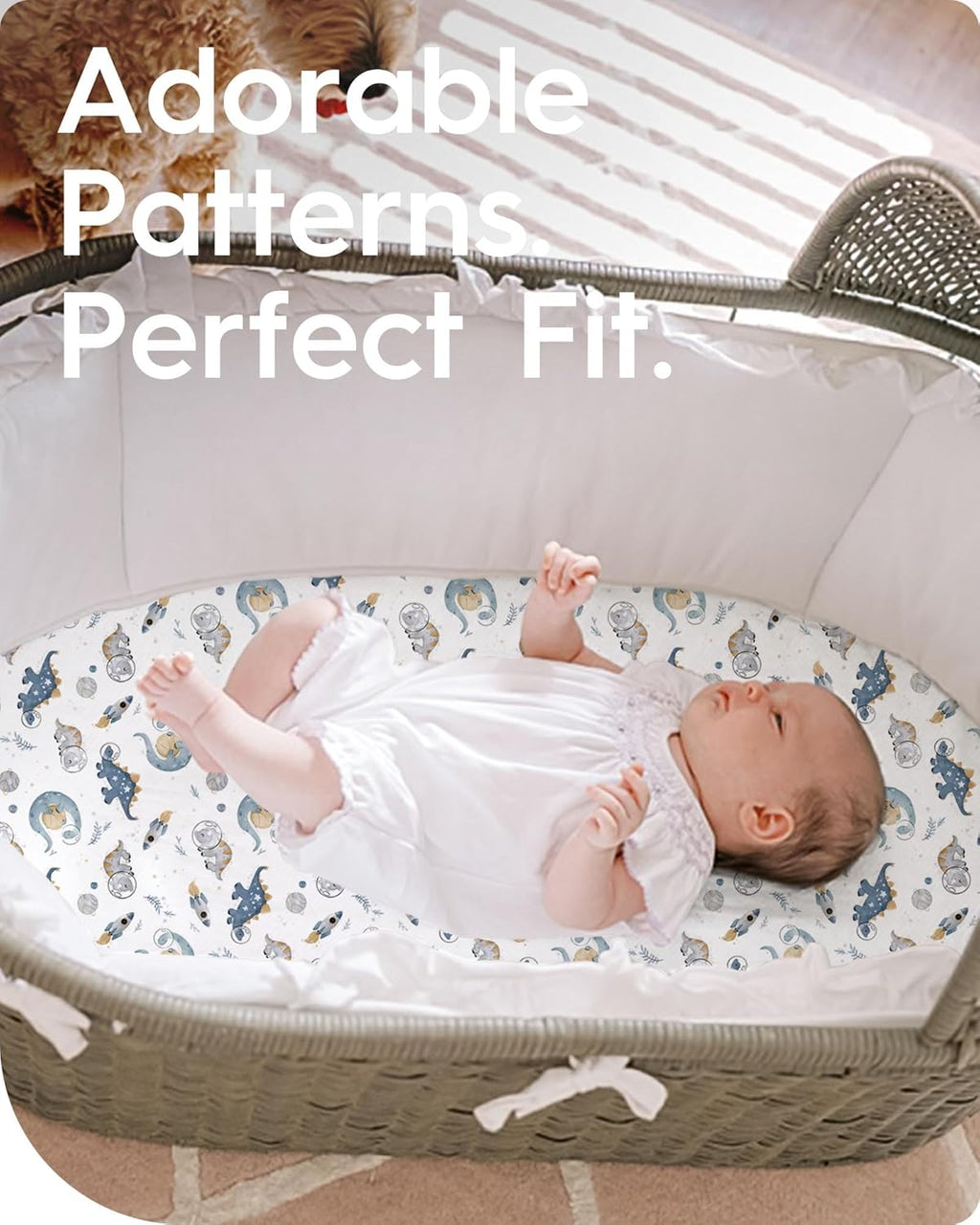 Bassinet Sheets for Baby Boy Girl, TotBasic Buttery Soft Universal Bassinet Fitted Sheet, Compatible with Halo, Mika Micky, Baby Delight, Dream On Me, Maxi COSI and More Bassinet Mattress(Dino&Whale)
