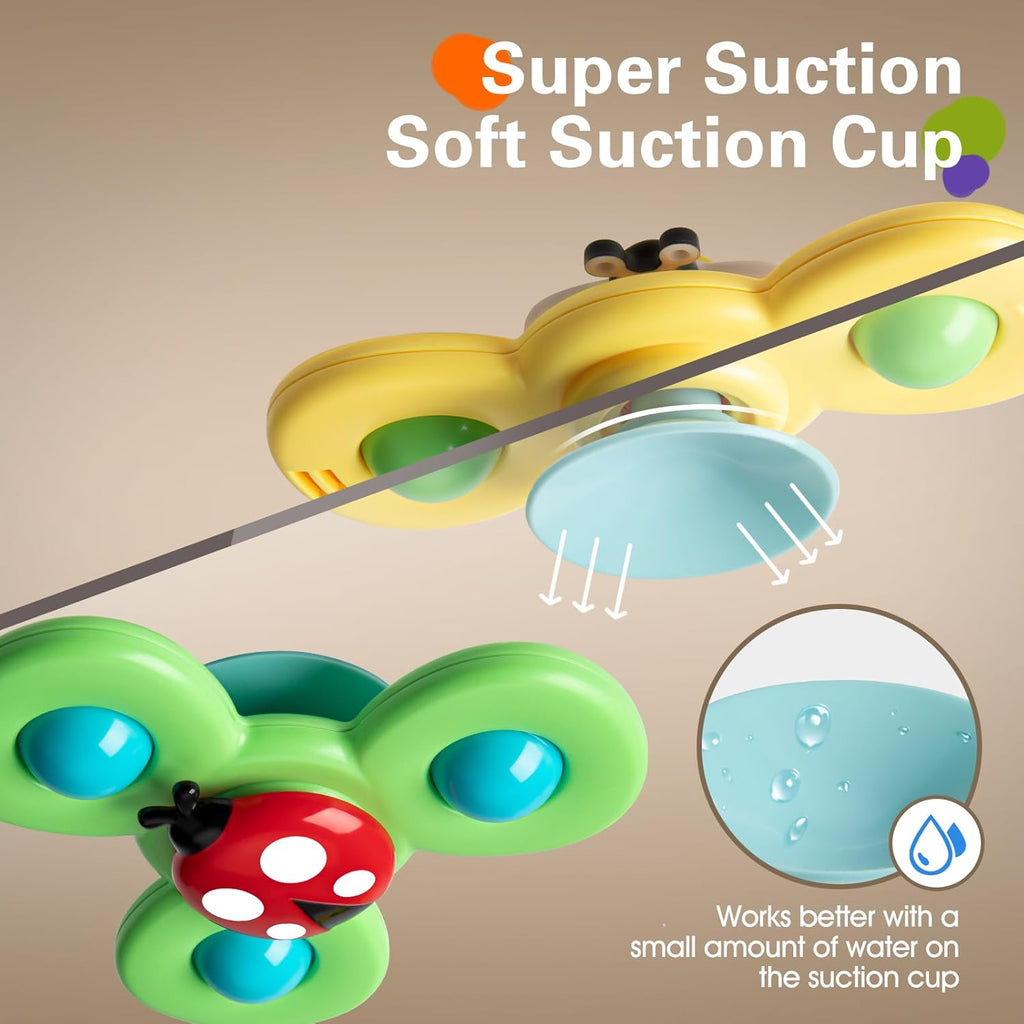 3PCS Suction Cup Spinner Toys for 1 2 Year Old Boys Spinning Toys 12-18 Months Sensory Toys for Toddlers 1-3 First Birthday Baby Gifts for Girls