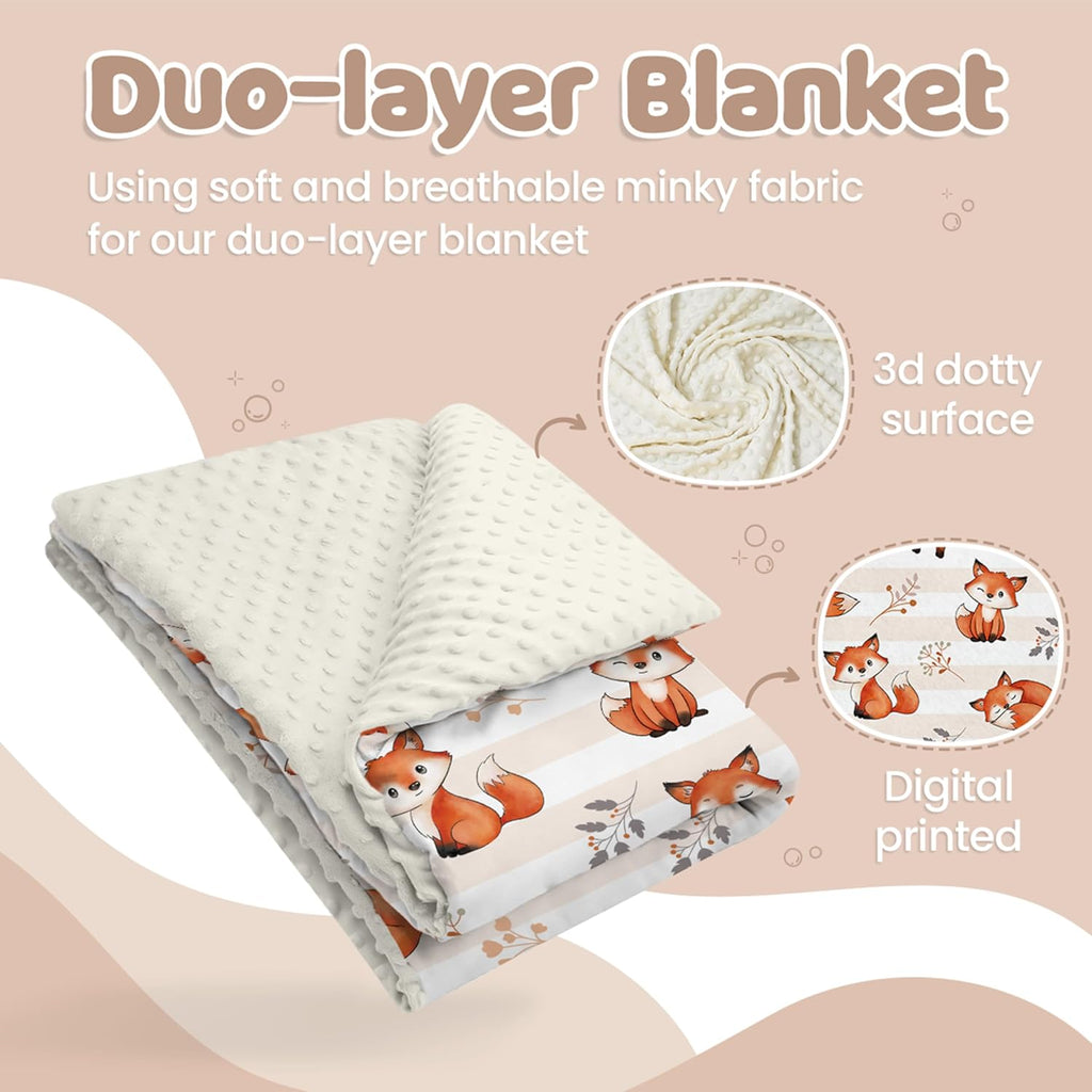 SANDJEST Fox Kid Blankets for Girl Boy - 30 x 40 Minky Blanket with Double Layer Dotted Backing - Shower Gifts for Nursery