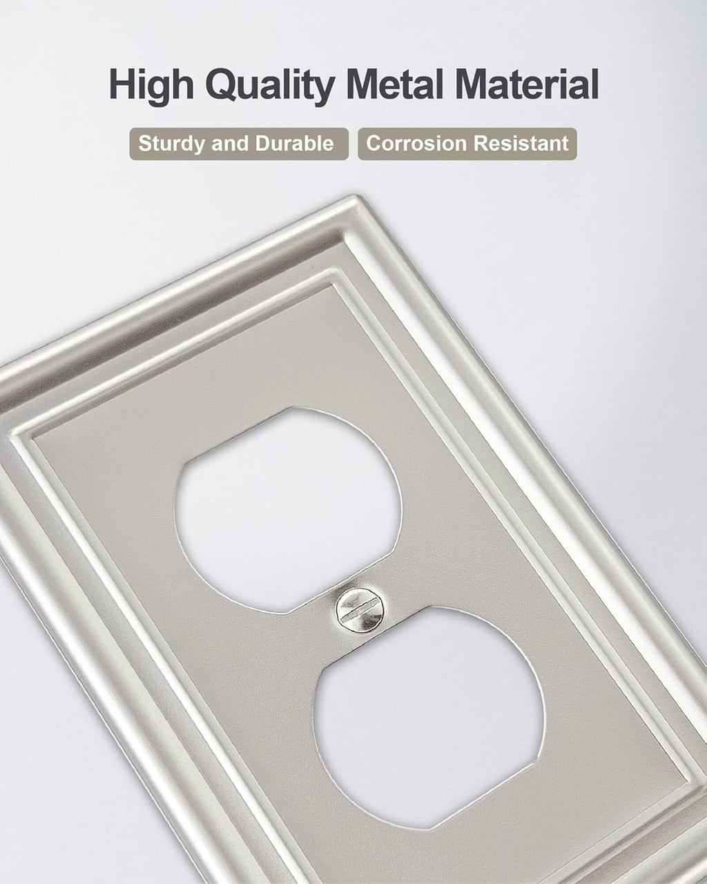 6-Pack Satin Nickel Outlet Cover, Single Duplex Wall Plate for Electrical Outlet, Light Switch, Durable Metal, 3.15''*4.88'', Midsize