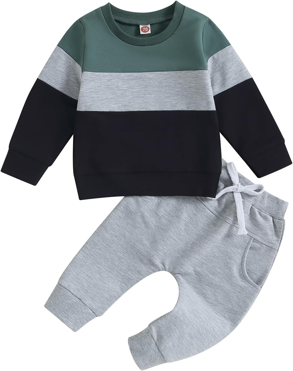 Kupretty Toddler Baby Boy Fall Winter Clothes Color Block Long Sleeve Sweatshirt Pullover Tops + Joggers Pants Outfit Set