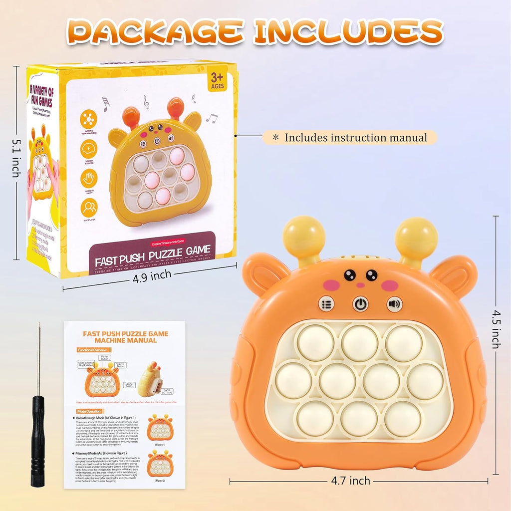 Pop Fidget Toys Handheld Game for Teens, Push Bubble Light up Puzzle Game Machine & Best Gifts for Kids, Quick Push Games Educational Sensory Toys, Stress Relief Party Favors Toy Age 3-12(Deer-P)