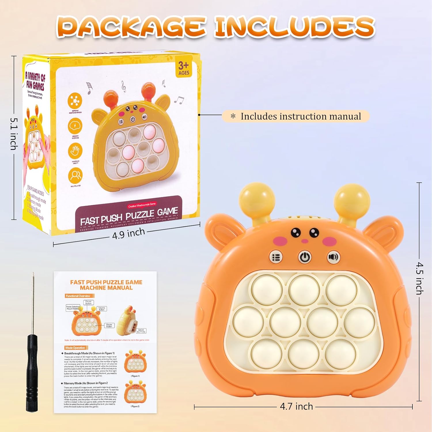 Pop Fidget Toys Handheld Game for Teens, Push Bubble Light up Puzzle Game Machine & Best Gifts for Kids, Quick Push Games Educational Sensory Toys, Stress Relief Party Favors Toy Age 3-12(Deer-P)