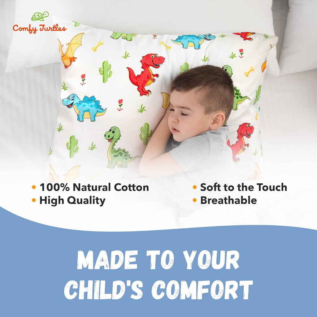 Toddler Pillowcase 13x18 Dinosaur - Cotton Travel Pillowcase Cover, Soft Dinosaur Pillow Cases for Toddler Boys - Multicolored Dinosaurus