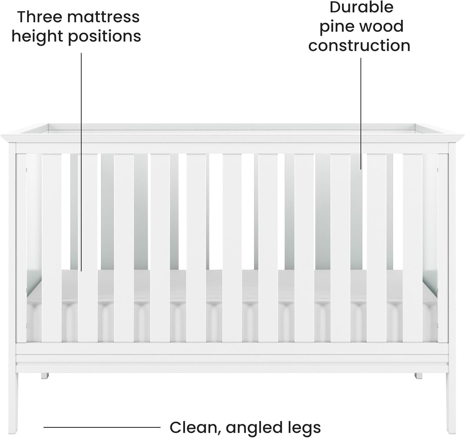 Child Craft Atwood 3-in-1 Convertible Crib, Baby Crib Converts to Day Bed, Toddler Bed, 3 Adjustable Mattress Positions, Non-Toxic, Baby Safe Finish (Matte White)