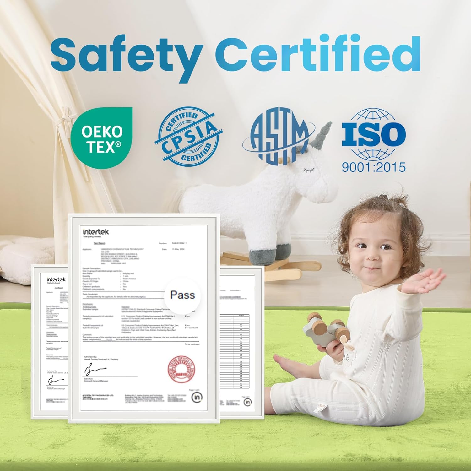 1.3" Thick Baby Play Mat,Ultra Soft Elasti-Foam 50×50 Playpen Mat for Tummy Time,Water-Repellent Coral Fleece Nursery Rug for Infants,Toddlers,Kids,Non-Slip Safe for Crawling(Light Green)