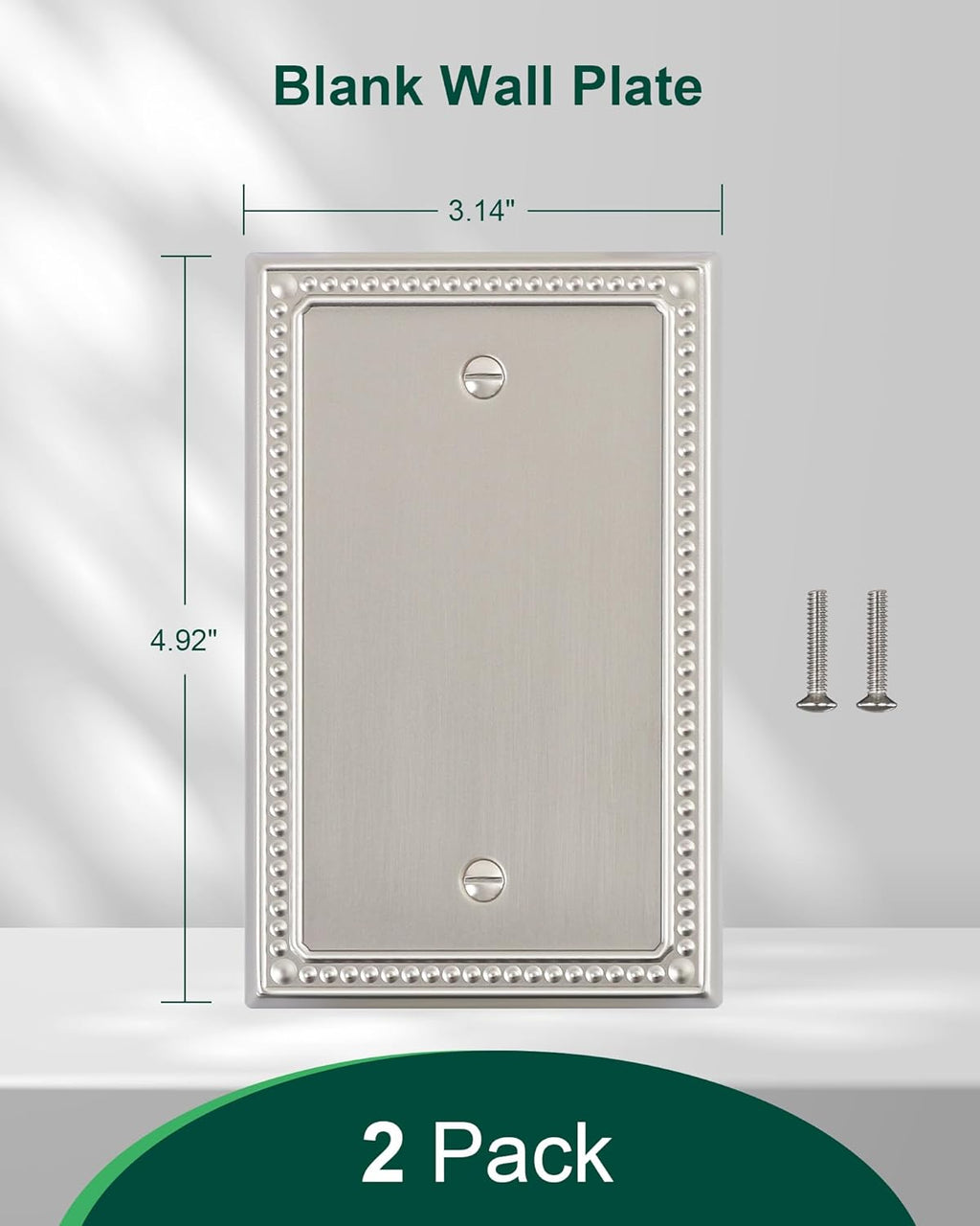 2-Pack Blank Outlet Cover Wall Plate, Metal Switch Plates Outlet Covers, Brushed Nickel Pearls Beaded Decorative Wall Plates