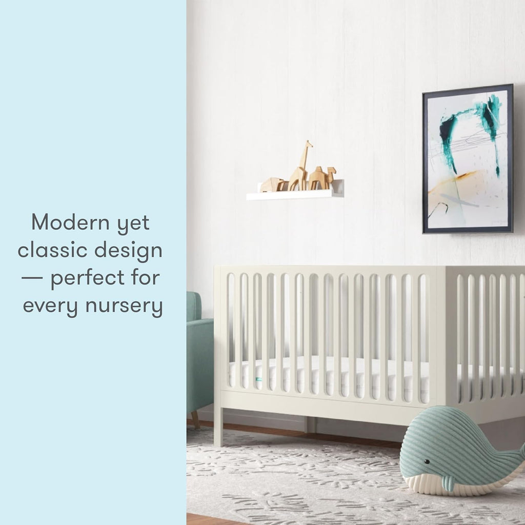 Newton Baby Galileo Standard Crib, Solid Beech Wood in White Color, 3-in-1 Convertible Crib with Toddler Bed Conversion Kit, Ultra-Safe Non-Toxic Finish