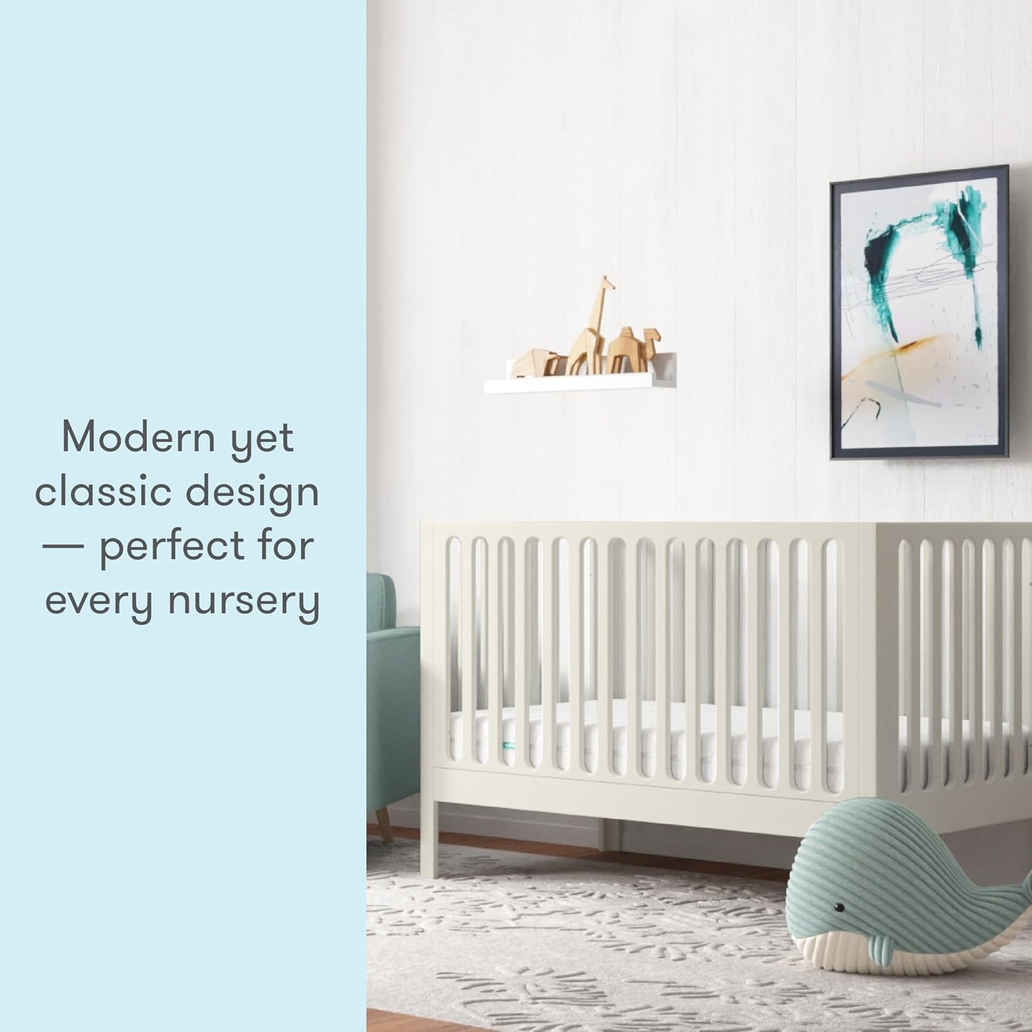 Newton Baby Galileo Standard Crib, Solid Beech Wood in White Color, 3-in-1 Convertible Crib with Toddler Bed Conversion Kit, Ultra-Safe Non-Toxic Finish