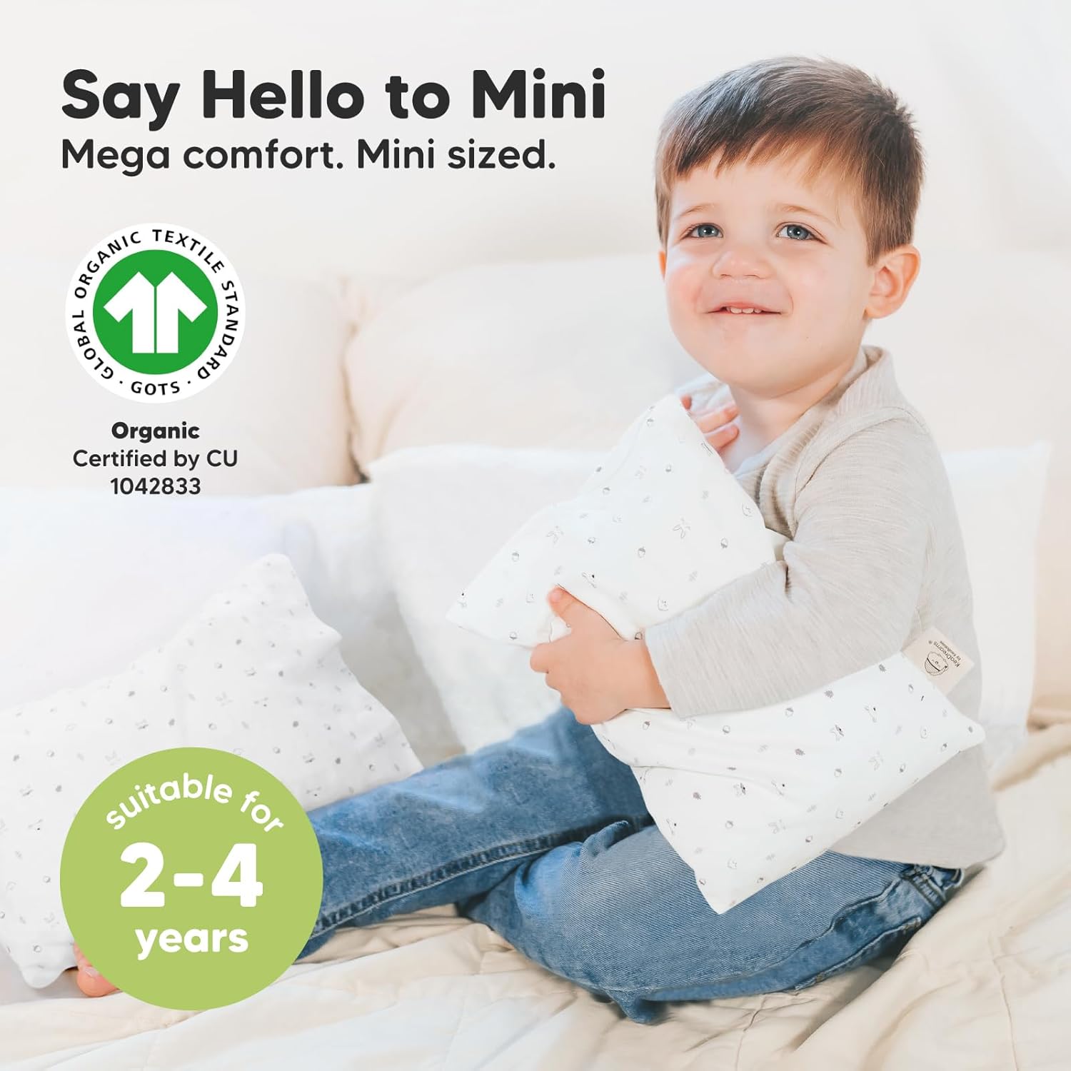 Mini Toddler Pillow with Pillowcase - 9x13 My Little Dreamy Travel Kids Pillow for Sleeping, Toddler Bed, Small, Tiny, Organic Cotton Pillowcase, Soft & Breathable, Kids 2-4 Years Old (Acorn)