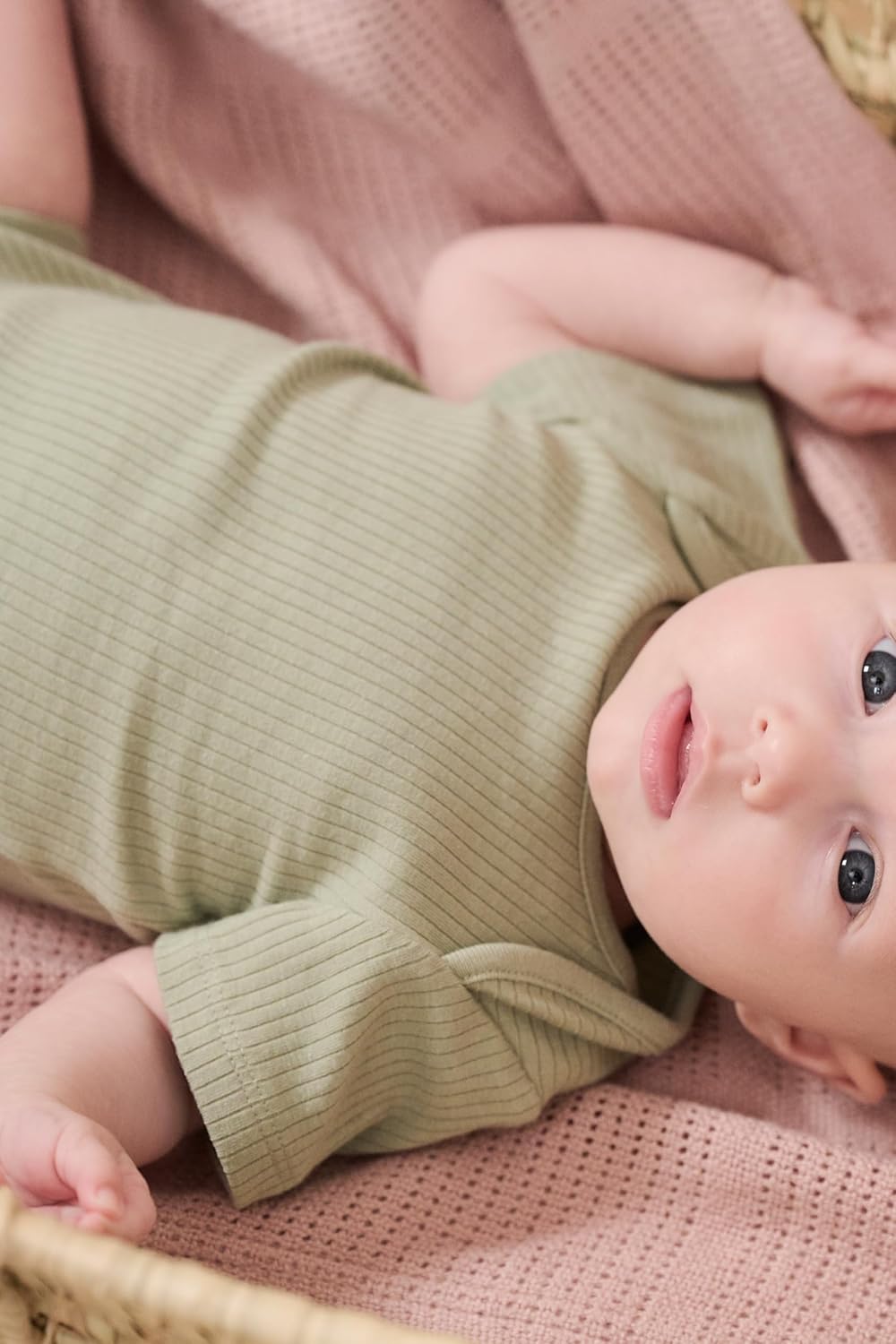 MORI Baby Ribbed Short Sleeve Bodysuit with Envelope Neck and Nickel Free Poppers - Unisex Toddler Romper for Boys and Girls