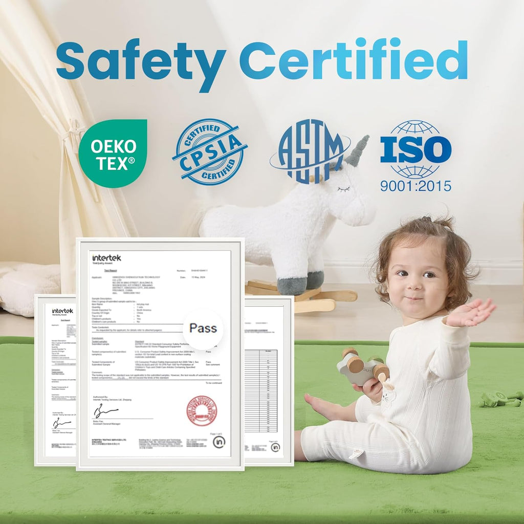 Ultra Soft Baby Play Mat,1.3" Thick Elasti-Foam Tummy Time Mat for Infants,Toddlers,Kids,Water-Repellent Coral Fleece Nursery Rug,Non-Slip Safe for Crawling&Hardwood Floors(Olive Green)