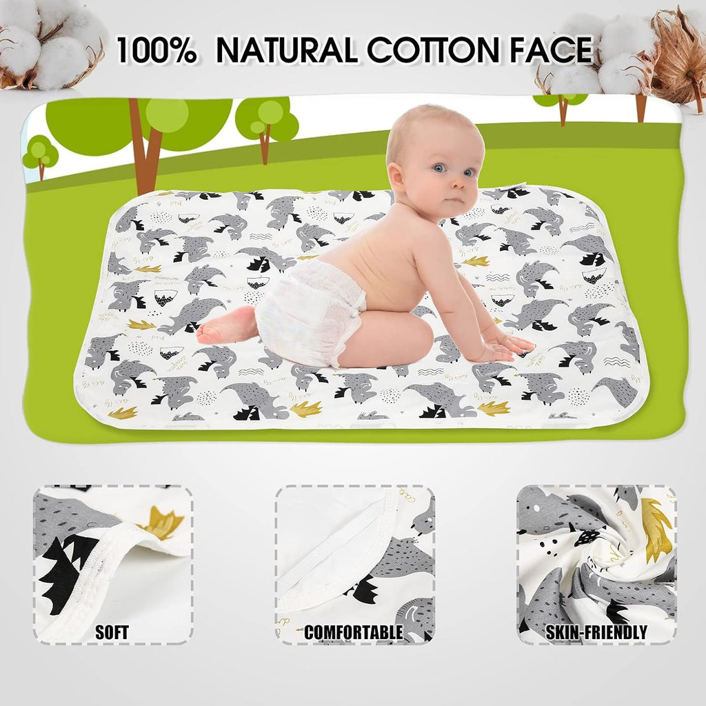 Baby Diaper Changing Pad, 21 5/8" x 31.5" Waterproof Changing Pad Liners - Reusable Soft and Absorbent Portable Changing Mat(Grey Dinosaur1PCS)