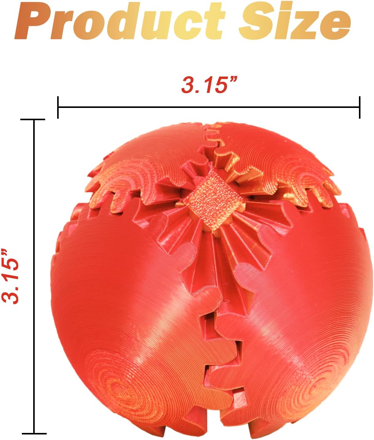 Gear Ball Fidget Toy - 3D Printed Stress Relief Spinner, Educational and Fun Gift for Kids & Adults, Durable & Eco-Friendly, Ideal for Birthday (Orang Red)