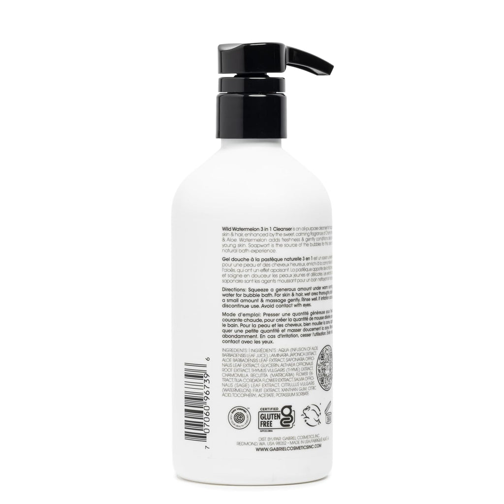 Gabriel Cosmetics Clean Kids Naturally Wild Watermelon 3-in-1 Shampoo, Cleanser & Bubble Bath (16 Fl Oz (1 Bottle), Watermelon 3-in-1)