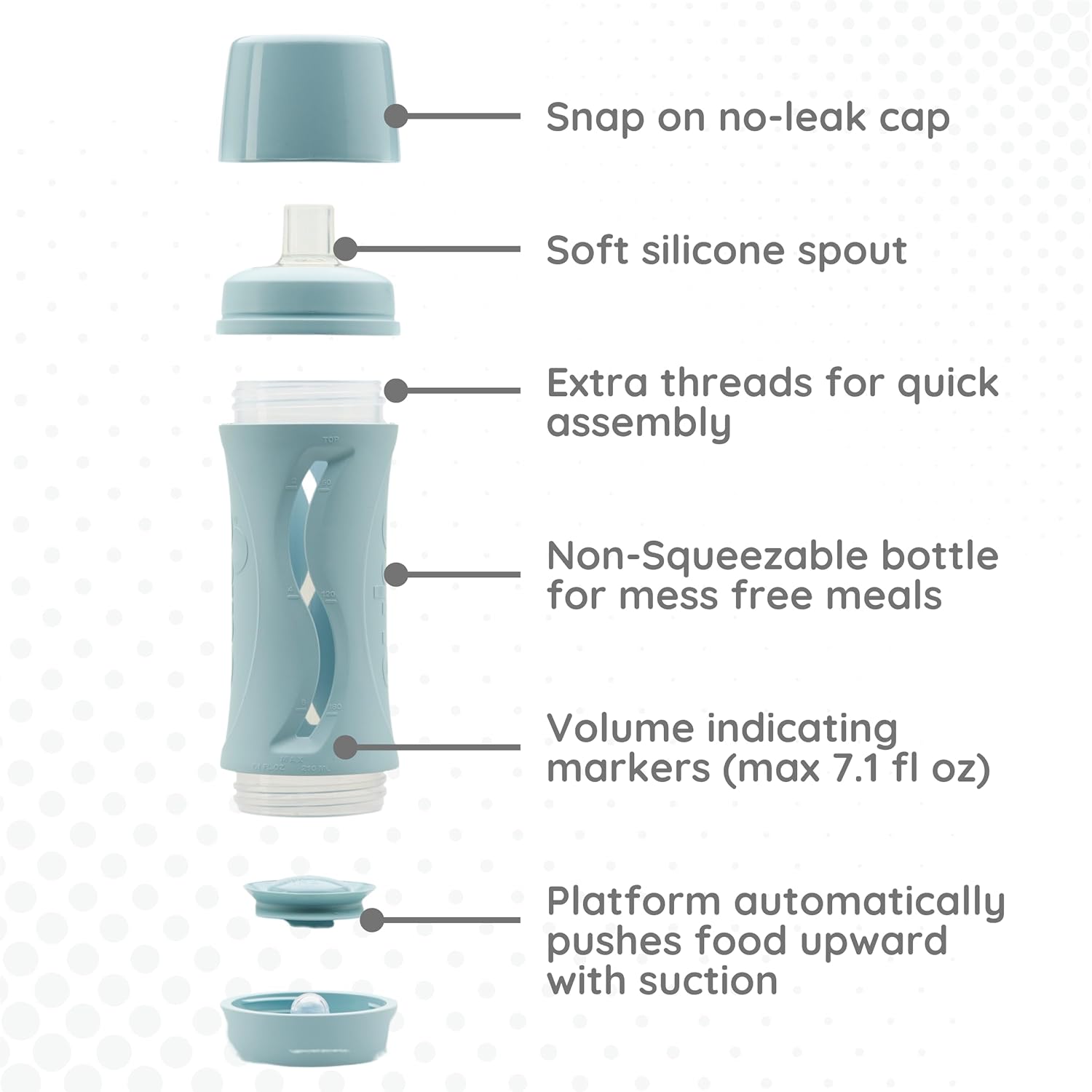 Subo Baby Food Bottle | No Mess Squeeze-Free Toddler Self Feeder | Feeding Bottle to Replace Resuable Pouches | (Duck Egg Blue)