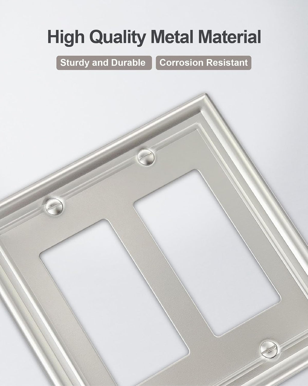 2-Pack Double Decorator Wall Plate, Satin Nickel Eletrical Outlet Cover Plate for Receptacle, Dimmer Switch, GFCI Outlet, Midsize, A035 Series