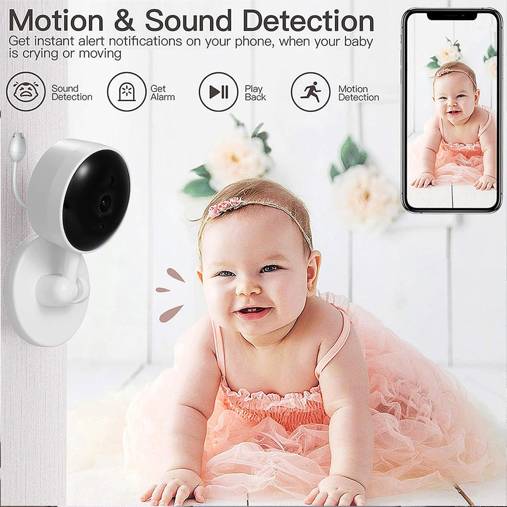 Baby Monitor with Camera and Audio, WiFi Indoor Video Baby Camera with Mount, Motion & Cry Detection, Temp & Humidity Sensor, Night Vision, 2 Way Audio, 4 Lullabies, APP Control
