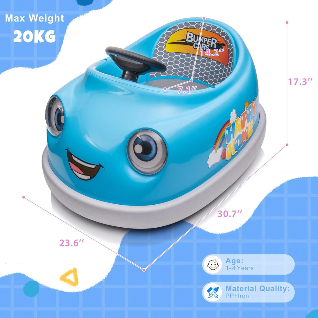 12V Dual Battery Electric Ride on Kids Bumper Car w/Remote Control,360 Degree Spin,Push Rod Rocker Horse Function,3-Speeds Babies & Toddlers Bumping Car Ride on Toy Gift for 1-4 Years Children (Blue)