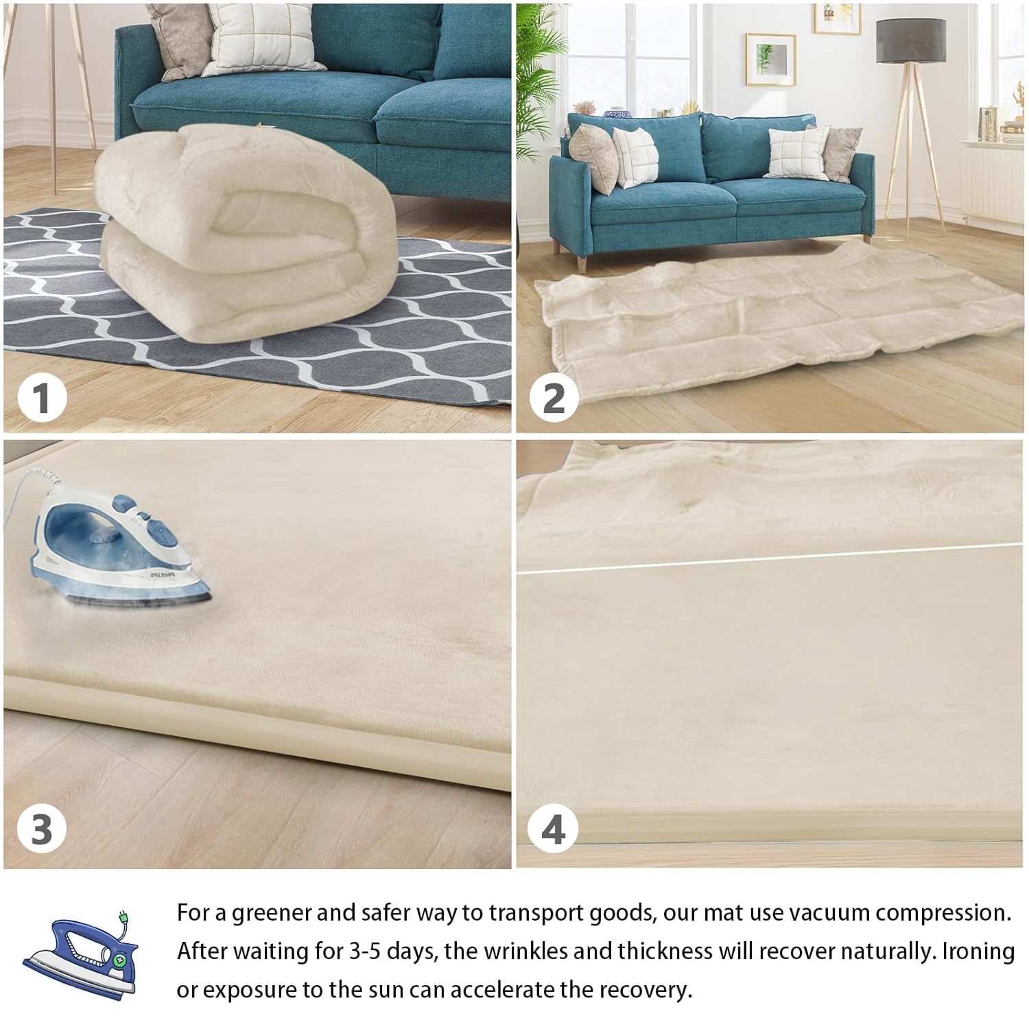 Baby Play Mat for Floor Tummy Time Mat Nursery Rug Muscle Mat Area Rug Playroom Rug Tatami Mat Memory Foam 1.3" Thick Beige Crawling Mat for Babies,Toddlers, Infants, Kids,Floor Mat