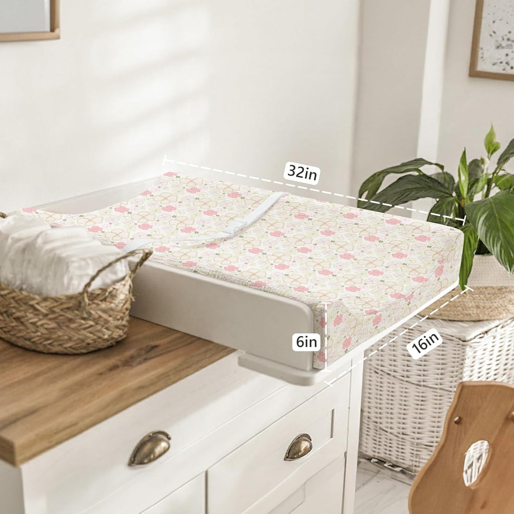 Bearmoss Changing Pad Cover, 2 Pack Muslin [100% Cotton] Diaper Changing Table Covers, 32'' x 16'' Soft Breathable Changing Pad Sheets for Unisex Baby Girls and Boys with Strap Holes (Pinkfloral)