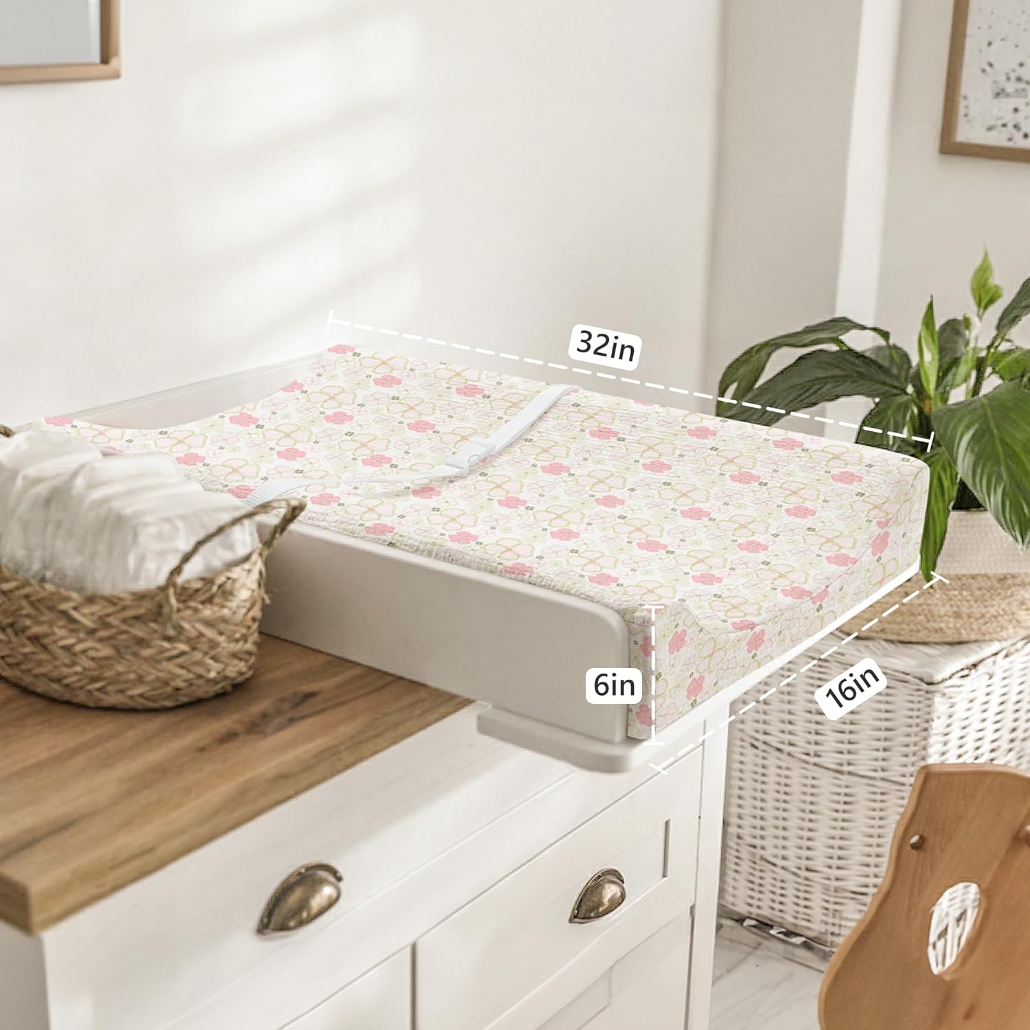 Bearmoss Changing Pad Cover, 2 Pack Muslin [100% Cotton] Diaper Changing Table Covers, 32'' x 16'' Soft Breathable Changing Pad Sheets for Unisex Baby Girls and Boys with Strap Holes (Pinkfloral)