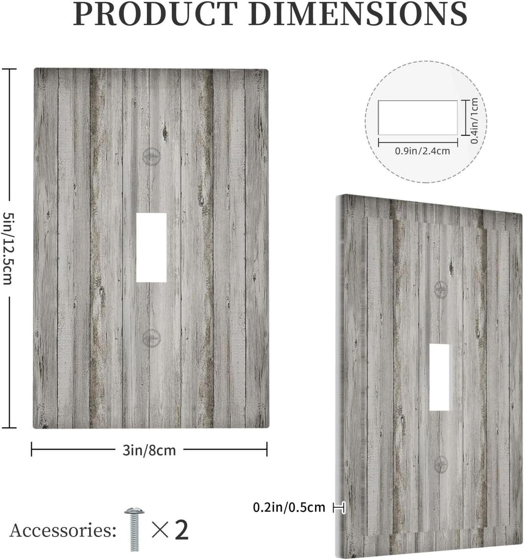 Decorative Light Switch Cover Farmhouse Rustic Grey Barn Door Wood 1 Gang Single Toggle Device Electrical Faceplate Switchplates Decorator Outlet Wall Plate for Bedroom Cabin Decor