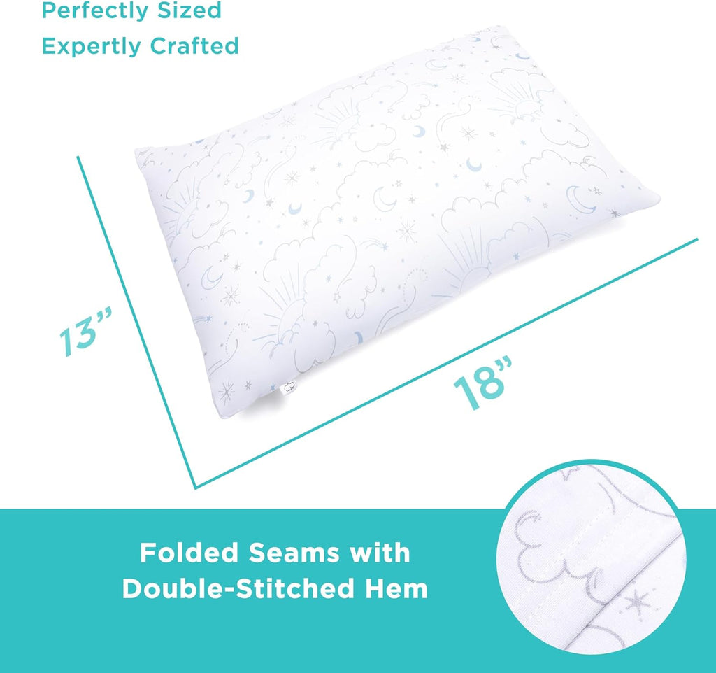LittleHippo Toddler Pillow with Viscose Derived from Bamboo Pillowcase - 13x18 Hypoallergenic Toddler Pillow for Sleeping, Kids, Travel, Mini, Bed, Bedroom, Car, Playroom, and Nursery (Celestial)