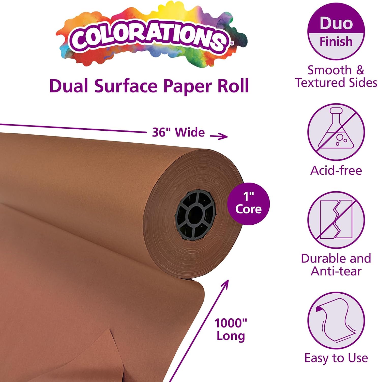 Colorations Prima-Color Fade-Resistant Paper Rolls, Brown, Arts and Crafts, 48" x 60' , Drawing, Finger Painting, Paint, Watercolor, Wall Art, Bulletin Boards, Kids Crafts (Item # DSBR)
