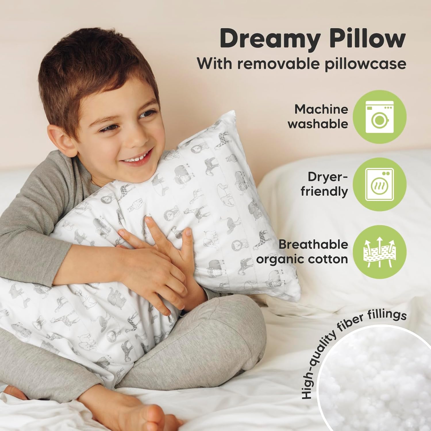 Toddler Pillow with Pillowcase - 10x18 My Little Dreamy Kids Travel Bed Pillows for Sleeping, Organic Cotton Small Pillowcase, Soft & Breathable, Machine Washable, Toddlers 2-5 Years Old (Savannah)