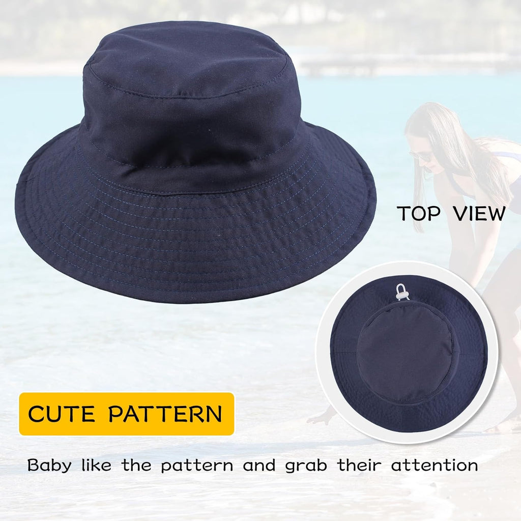 Peecabe Summer Baby Sun Hat for Boys Girls UPF 50+ Wide Brim Toddle Bucket Hat Adjustable Baby Beach Cap 0-8 Years