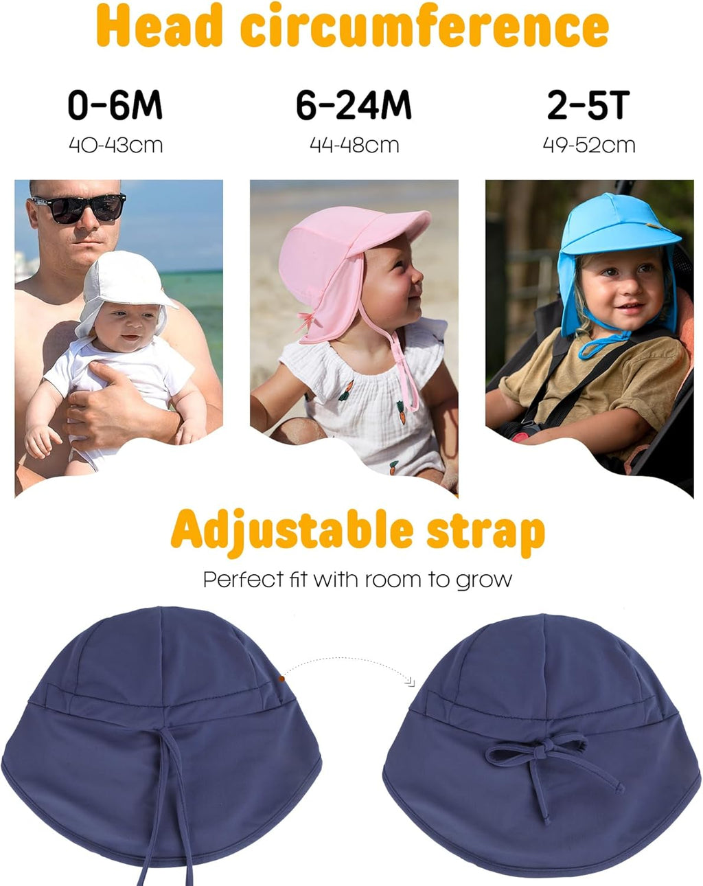 FURTALK Baby Sun Hat Summer Beach Hat UPF 50+ Adjustable Soft Baby Swim Hat with Neck Flap