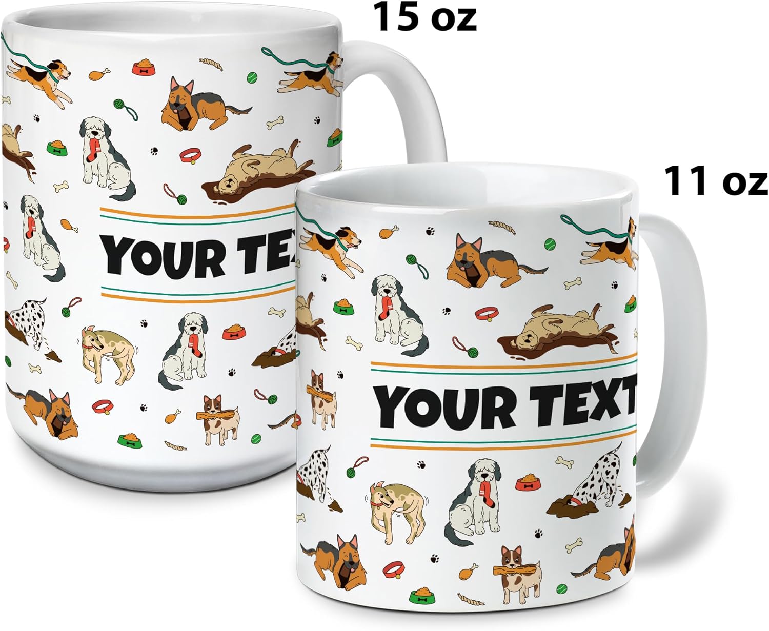 Personalized Mug for Kids - Dogs - Custom Name/Text, Ceramic Hot Chocolate/Cocoa/Coffee Cup for Boys/Girls, Birthday/Christmas/Holiday Gift - 11 oz, Red Handle