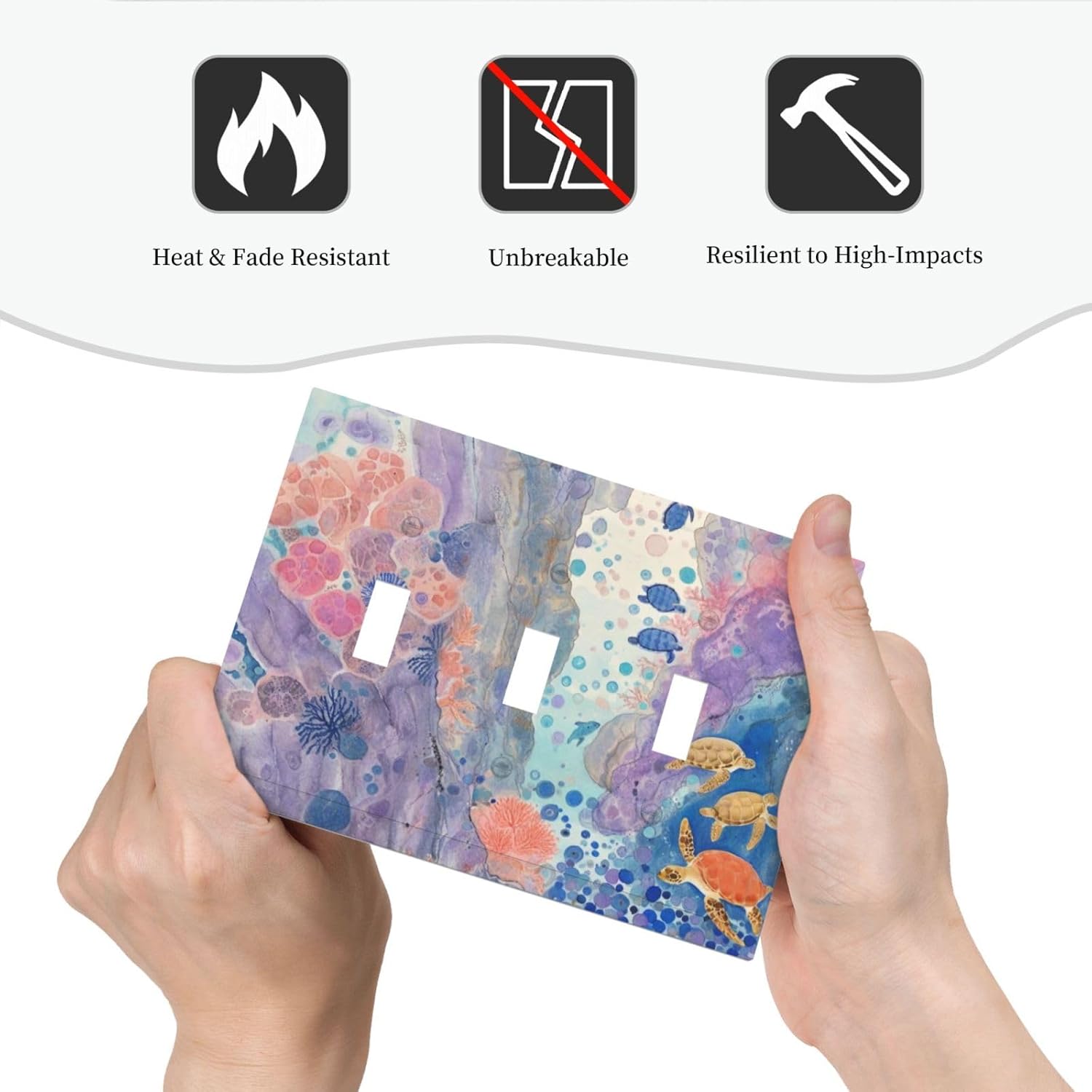 Turtle Coral Fish Watercolor Colorful Underwater World Decorative Switch Plates 3 Gang Wall Plate Triple Toggle Light Switch Cover Faceplate Electrical Wall Panels for Kids Room Home Decor