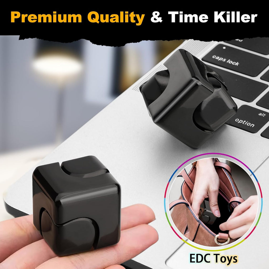 Fidget Spinner Toys Cube for Kids Adults, Metal Fidget Block Sensory Focus Toy Valentine Gift, Transformable Fingears Stress Relief Easter Stuff EDC Desktop for Boy Girl Teens Men(Black)