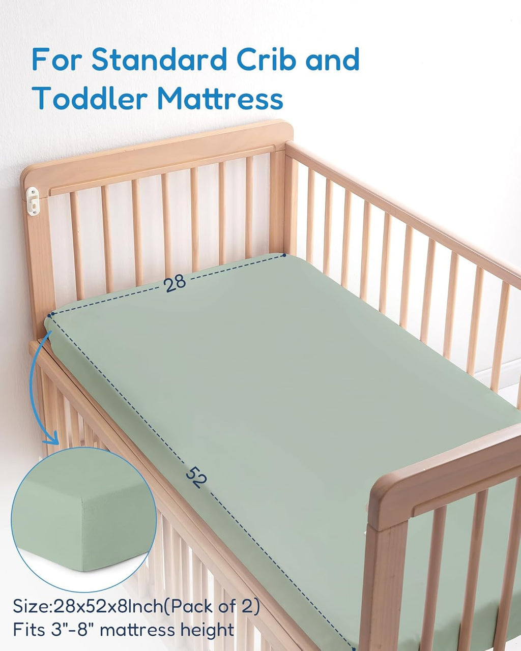 Baby Crib Sheets Boy Girl for Standard Crib Mattress - Soft Green Leaf+Flower, Ultra Soft Jersey Knit, Safe and Cozy, Fits 28''x52''x9'' Extra Deep Pocket