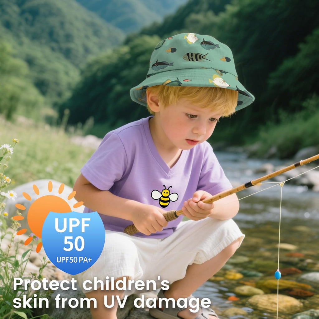 Baby Sun Hat 0-6 Years Toddler Boys Girls Adjustable Bucket Hats Kids Bucket Hats UPF 50+ Wide Brim Beach Swim Pool