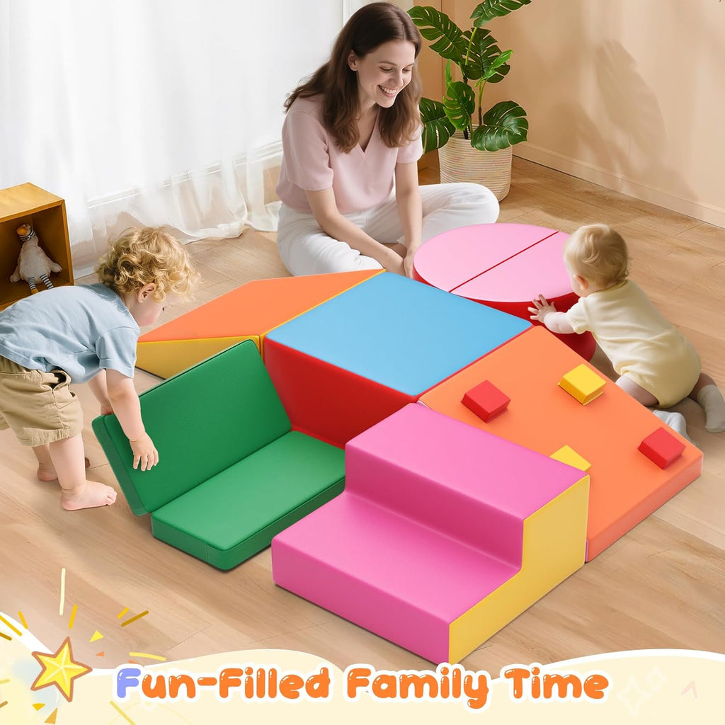 Lischwert Foam Climbing Blocks for Toddlers 1-3, 7pcs Soft Play Set with Crawling Exploration Toys, Indoor Outdoor Infant Safe Blocks for Baby Gym Toddler Playground