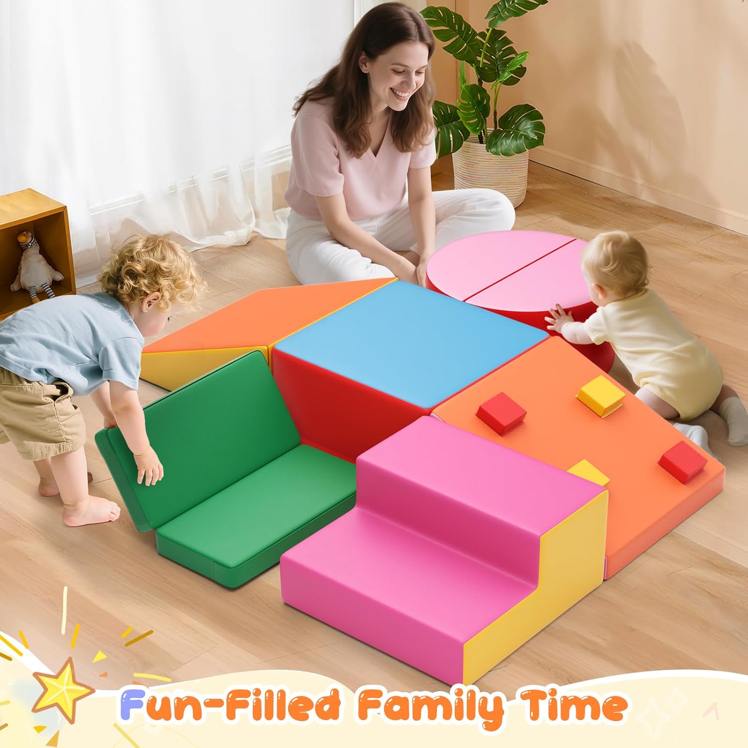 Lischwert Foam Climbing Blocks for Toddlers 1-3, 7pcs Soft Play Set with Crawling Exploration Toys, Indoor Outdoor Infant Safe Blocks for Baby Gym Toddler Playground