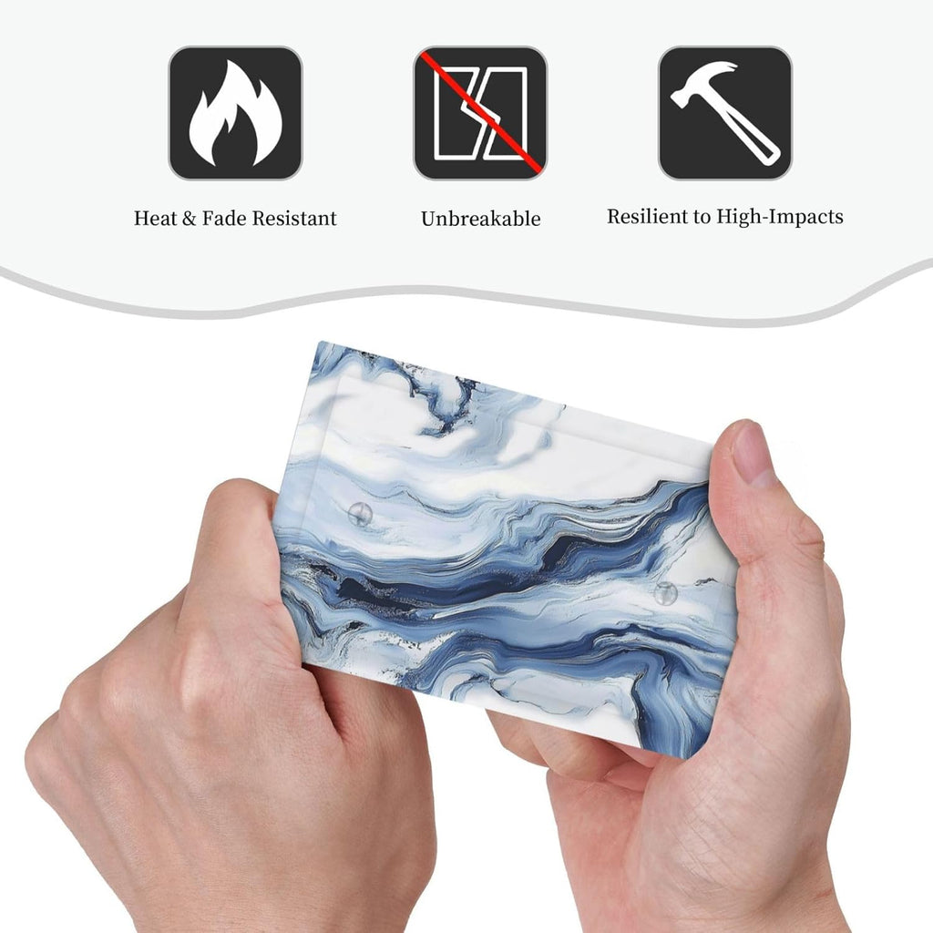 Light Switch Cover Plate White Marble Navy Blue Line Fluid 1 Gang No Device Blank Electrical Wall Plates Faceplate Decorative Switch Plate For Bathroom Kitchen Decor