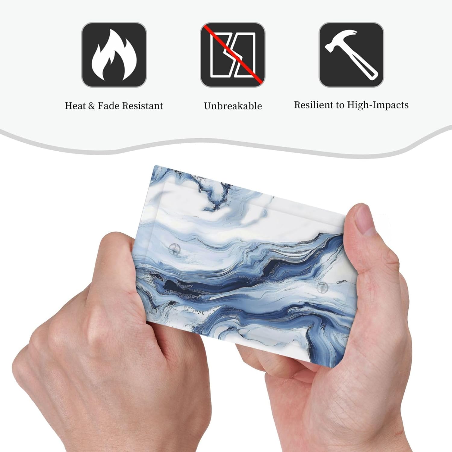 Light Switch Cover Plate White Marble Navy Blue Line Fluid 1 Gang No Device Blank Electrical Wall Plates Faceplate Decorative Switch Plate For Bathroom Kitchen Decor