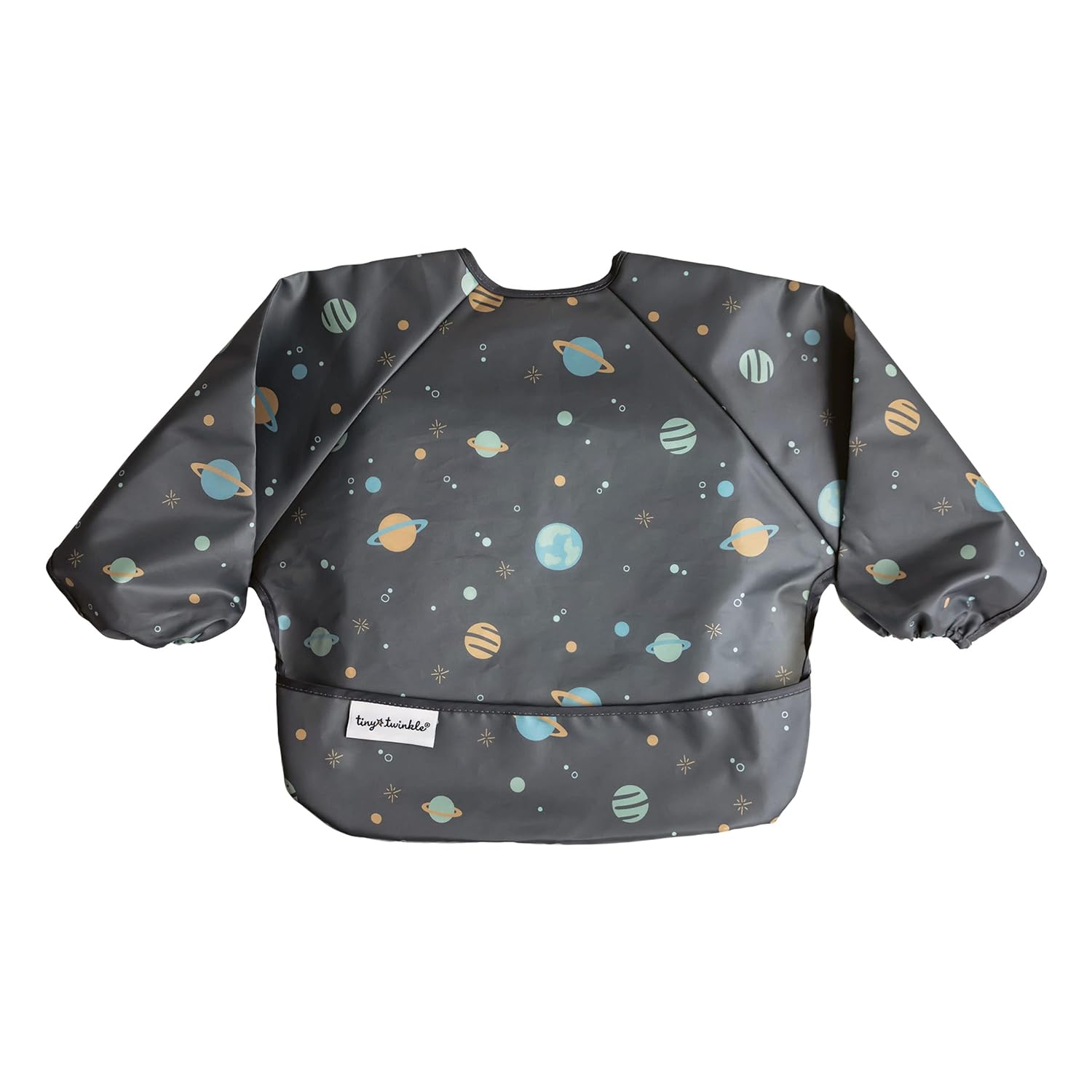 Tiny Twinkle Mess Proof Baby Bib,Waterproof Smock Baby Bib for Eating,Machine Washable Long Sleeve Bib,Baby Led Weaning,Toddler Bib,BLW Supplies(Space, Small 6-24 Months)