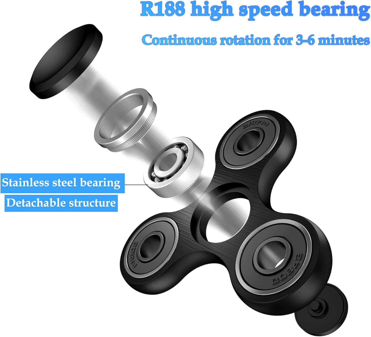 Fidget Spinners Toy Ultra Durable Stainless Steel Bearings High Speed 3-6 Min Spins Metal Material Hand Spinner ADHD Focus Anxiety Toys Stress Relief Reducer Fidget Spinner for Kids Adults Blue