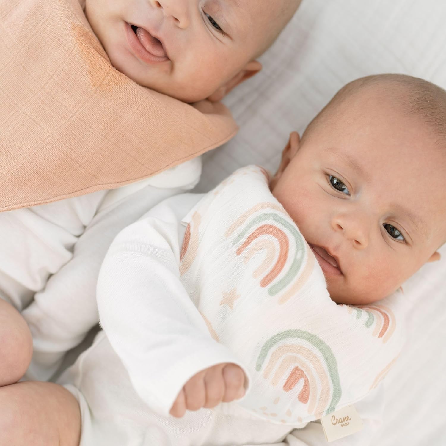 Crane 100% Cotton Baby Bib Set - Butterfly & Rainbow Muslin Bibs - Set of 3 Drool Bibs for Baby Boys or Girls - Newborn Eating Essentials